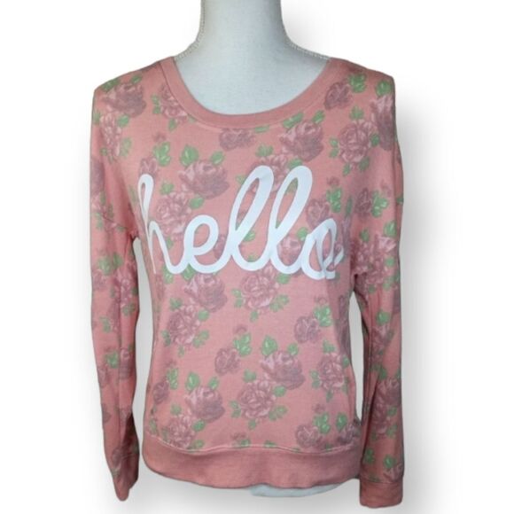 FIFTH SUN PINK FLORAL "HELLO" PULLOVER W/POCKETS SZ.S EUC. - Picture 1 of 6